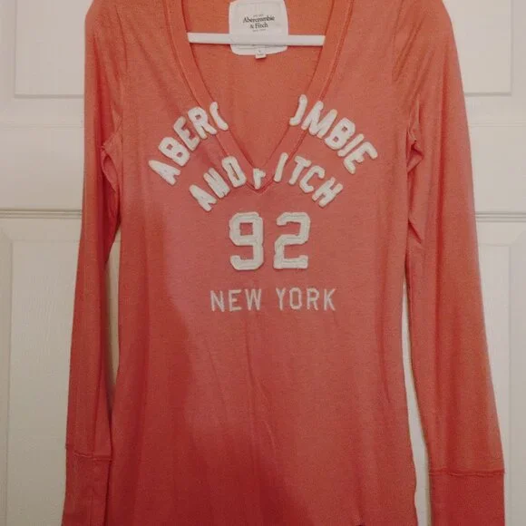 Abercrombie & Fitch Coral V-Neck Long Sleeved Vintage Girls Size Large - Picture 5 of 7